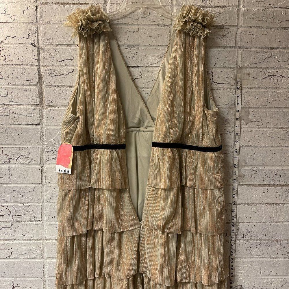 Arula Gold Party Cocktail Shimmer Sleeveless Plus Size Curvy Ruffle Dress 2X NWT - Picture 8 of 13